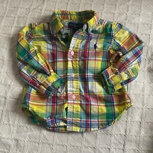 Ralph Lauren yellow plaid long sleeve button up shirt 12m